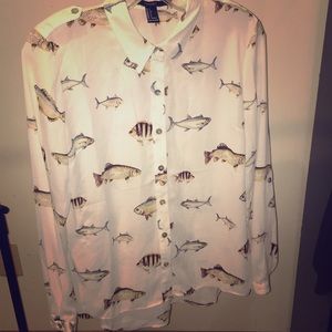White button down Forever 21 fish shirt